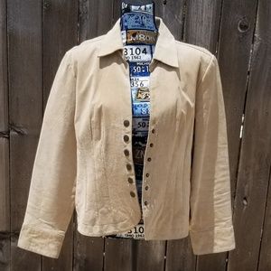 Women's Tan Leather Jacket w/ Metal Clasp Buttons